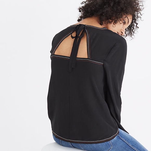 Madewell black silk stitch tie-back top size S - Picture 5 of 13